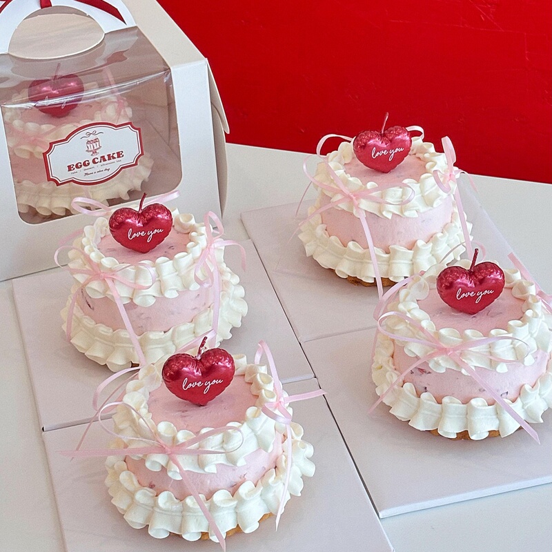 2.14 Valentine's Day Heart-Shaped Loveyou Candle Cake Decoration Insert Pink Ribbon Baking Dessert Table Decoration