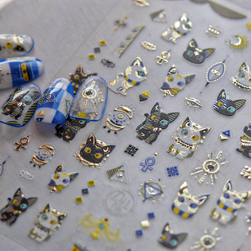 Tomoni Gold Foil Nail Stickers Metallic Egyptian Cat Children's Planner Small Animal Guka Stickers