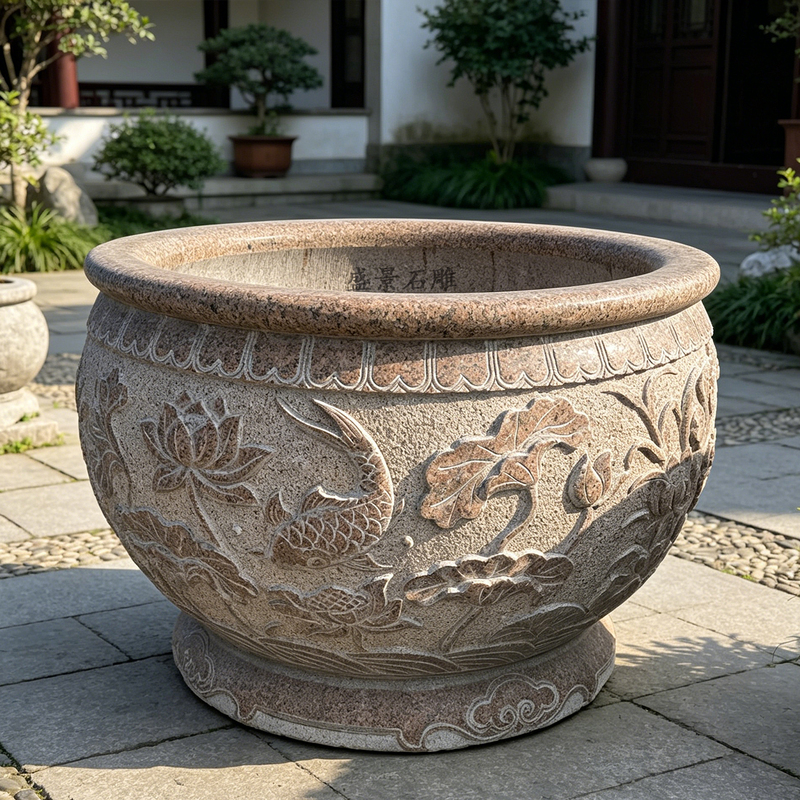 Stone Fish Tank, Granite Stone Tank, Outdoor Garden Indoor Fish Pond, Flowing Water Decoration, Stone Fish Tank