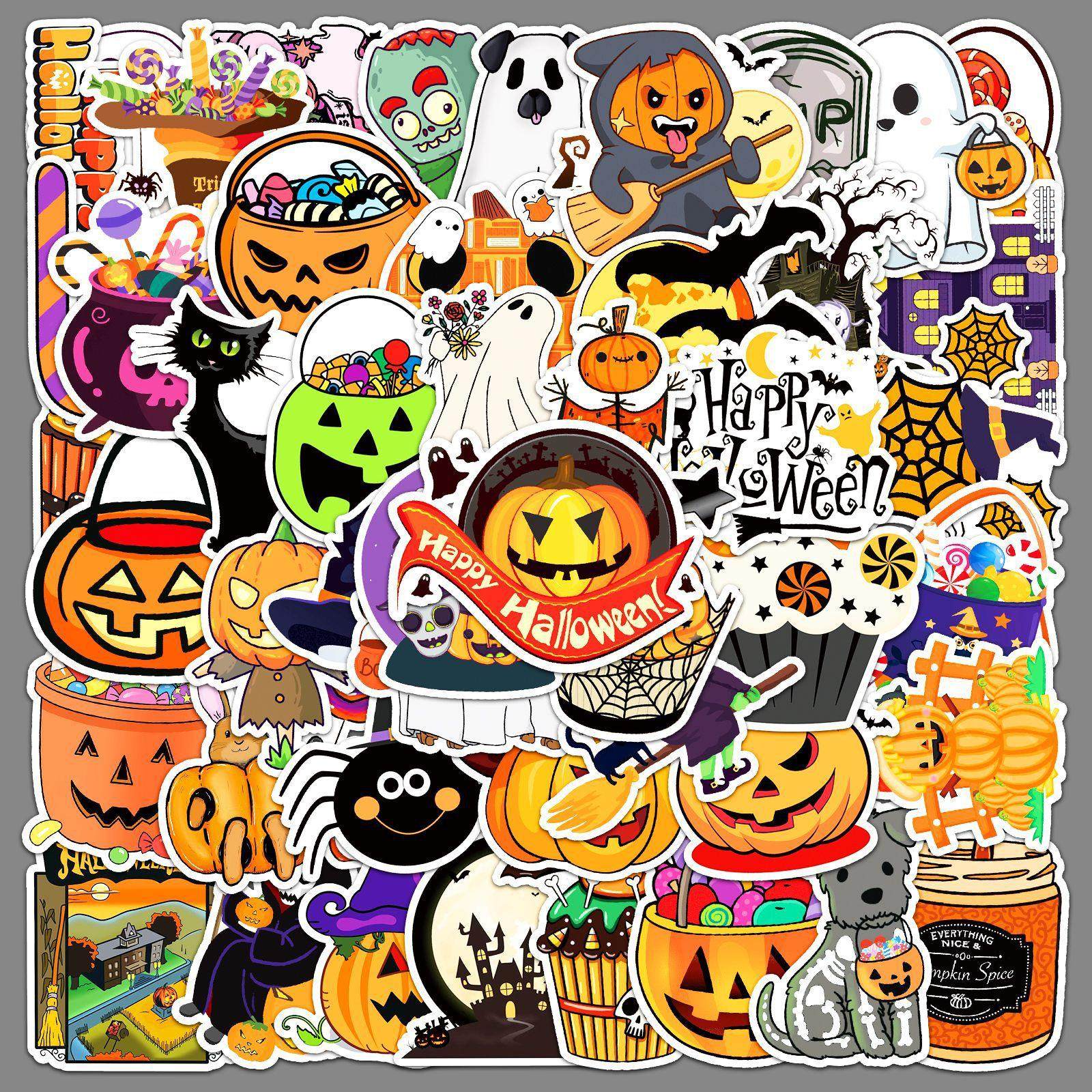 50张万圣节手账贴纸，南瓜幽灵鬼脸贴画，手机笔记本咕卡装饰防水，让你的笔记瞬间变鬼魅！-笔记本个性小贴纸-淘宝好物网, image size:1600x1600