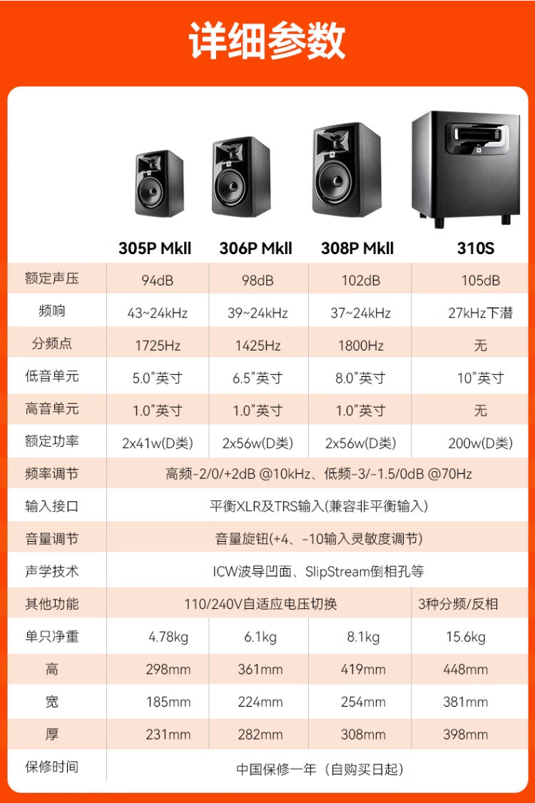 JBL Studio Monitors 305P 306P 308P MKII Active Pair - Taobao product photo 6