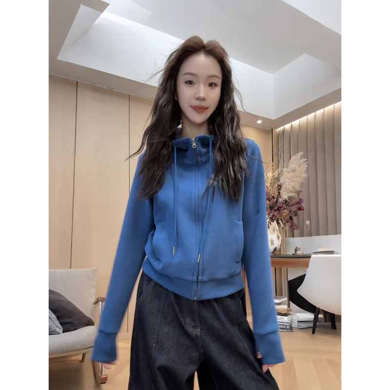 Little Jing Jing Takes a Break [Royal Blue Zipper Hoodie] Autumn New Versatile Hooded Sweatshirt 2609D5653