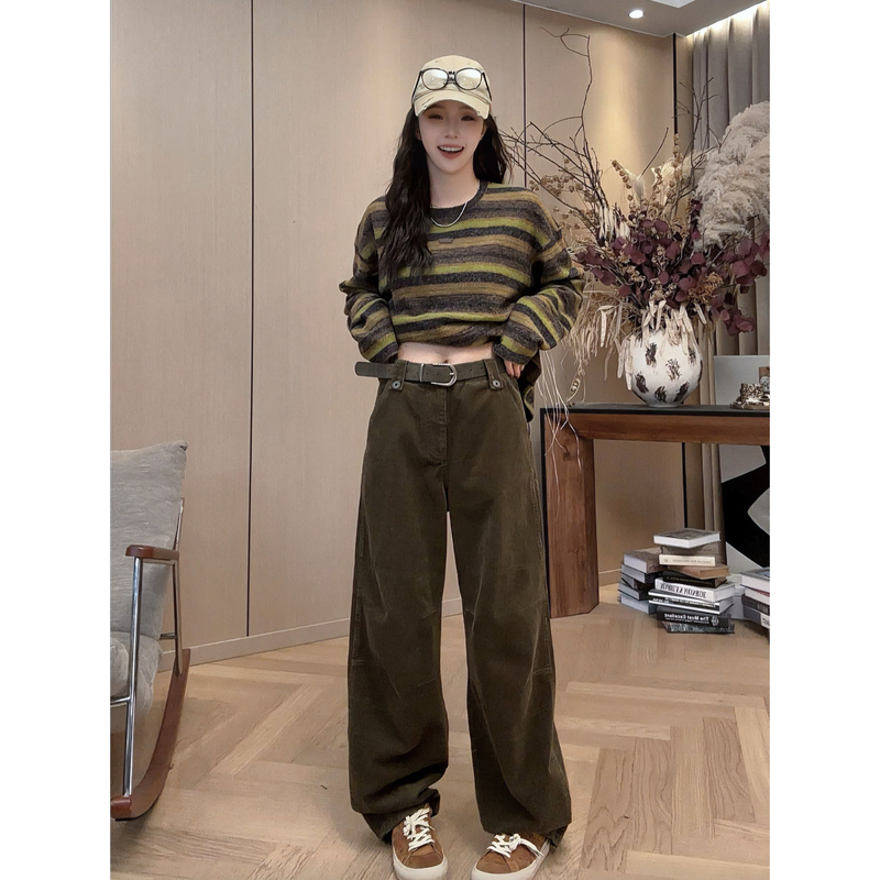 Little Jing Jing Takes a Break [Line Button Corduroy Pants] 26 Autumn New Versatile Wide-Leg Casual Pants 2609D5486