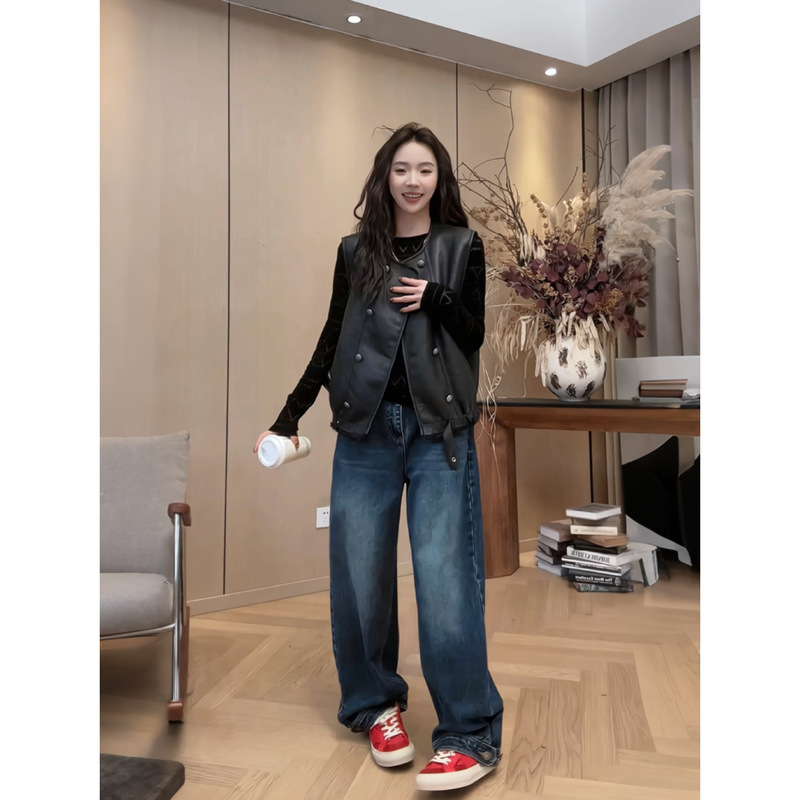 Xiao Jingjing Yi [Buttoned Hem Jeans] 2026 Autumn Versatile Wide-Leg Jeans 2608D5000