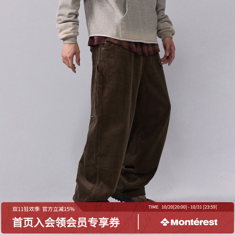 Monterest Retro Workwear Washed Corduroy Loose Casual Lumberjack Pants for Men