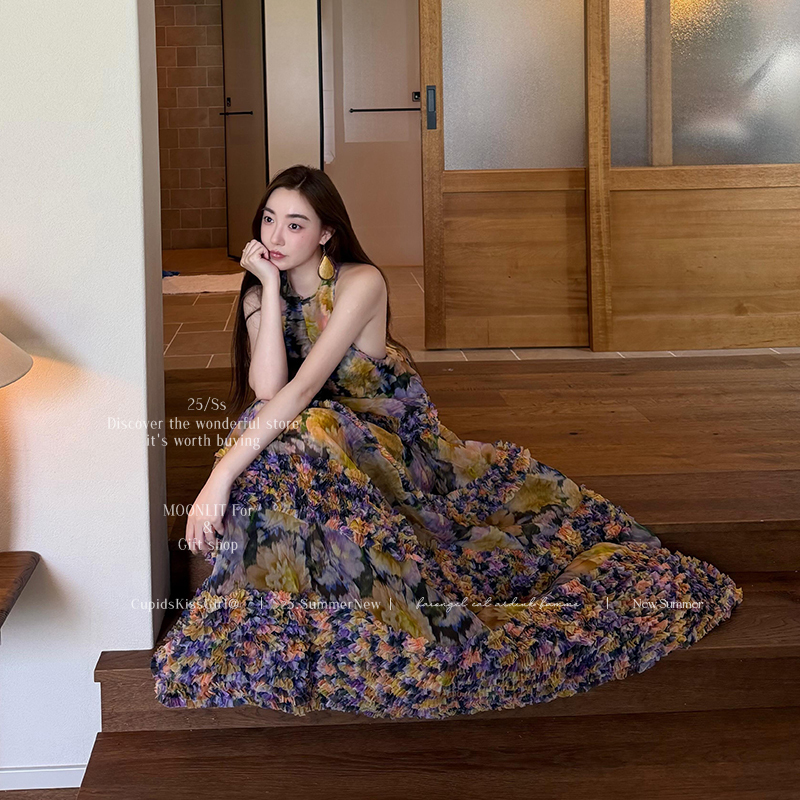 Vacation Dress for Women, High-End Birthday Dress, Heavy-Duty Three-Dimensional Flower Pleated Patchwork Printed Cake Dress Vacation Dress for Women, High-End Birthday Dress, Heavy-Duty Three-Dimensional Flower Pleated Patchwork Printed Cake Dress