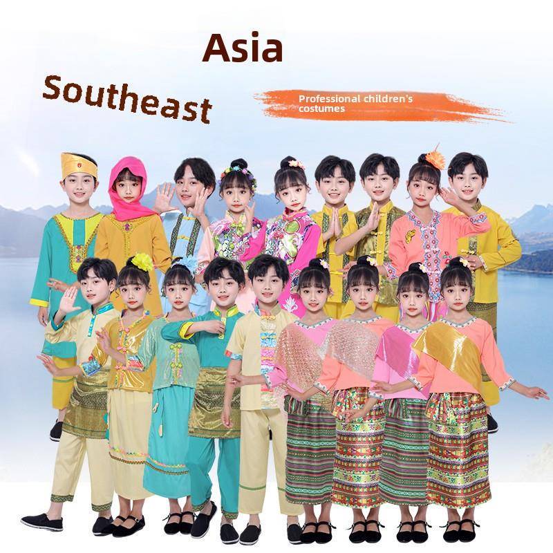 Southeast Asian Children's Ethnic Performance Costumes Thailand Malaysia Laos Singapore Vietnam Philippines Performance Costumes