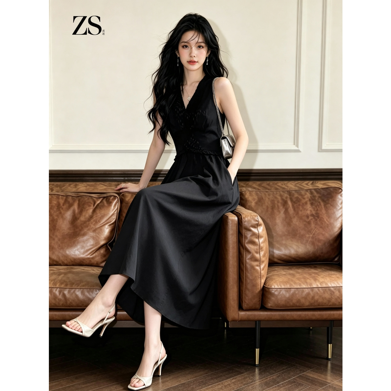 2026 French-Style Stunningly Beautiful, Age-Reducing, Mature and Elegant Women's V-Neck Black Slimming High-End Dress 2026 French-Style Stunningly Beautiful, Age-Reducing, Mature and Elegant Women's V-Neck Black Slimming High-End Dress