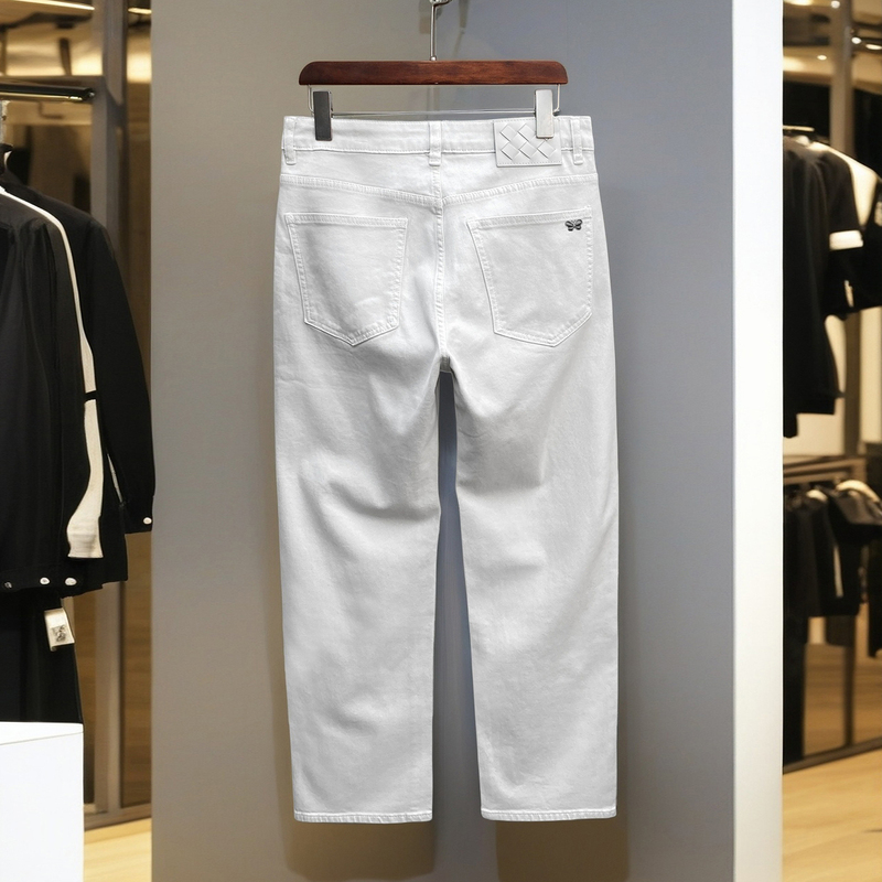 American-Style Urban Street Style Loose Straight-Leg Men's Jeans, Youth White Wide-Leg Pants, Fashionable Casual Long Pants