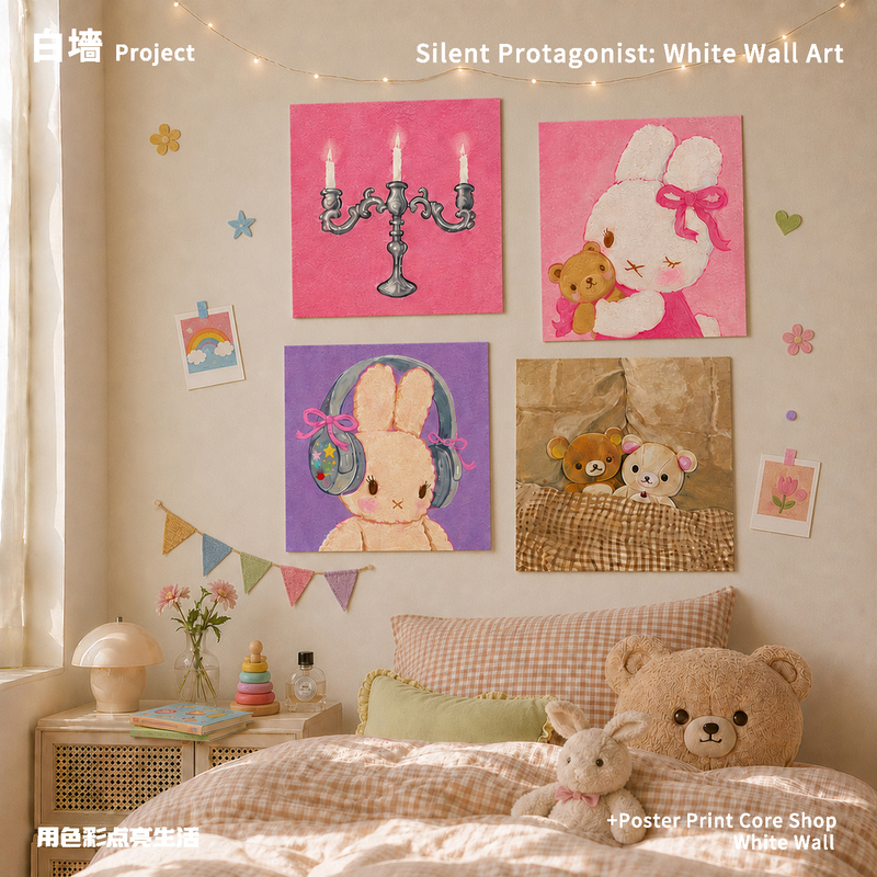 Cartoon Cream-Themed Decorative Painting ins Entryway Desk Display Painting Rabbit Cake Niche Dopamine Painting Core Poster