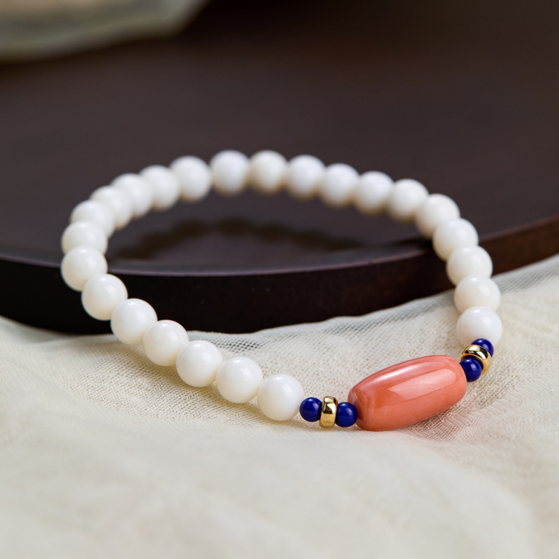 4.24【White Peach Blue Series】White Coral Single-Circle Bracelet, Versatile for Commuting, Gentle and Elegant, Eye-Catching Colors