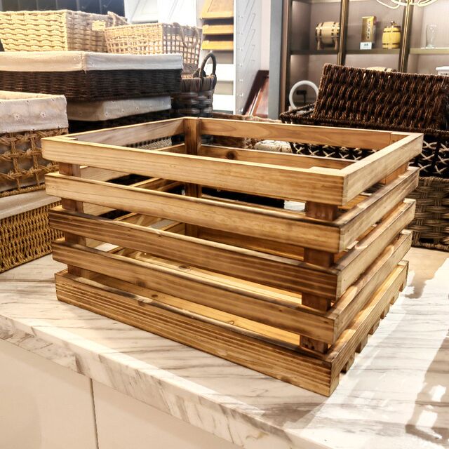 Activity cross-border desktop storage basket hollow desktop wooden storage box display M decorative storage basket retro wooden frame