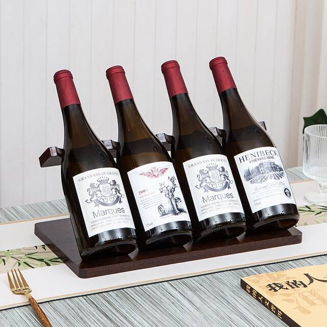 New Solid Wood Wine Rack Wine Cabinet Simple Red Wine Display Rack Rubber Wood Commercial Retro Wine Rack Ornaments Nail-Free Installation