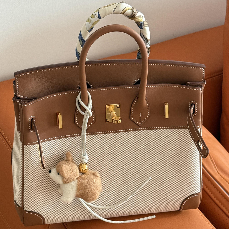 Fully Handmade Waxed Thread New Platinum Bag Swift Leather and Canvas Classic Kelly Bag Handbag Bk25/30Cm