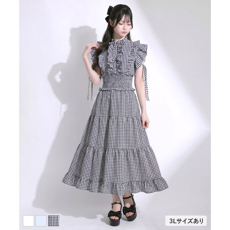 Dream Vision Small High Collar Sheer Plaid Layered Long Dress Japanese Subculture Lolita Dress 536199 Dream Vision Small High Collar Sheer Plaid Layered Long Dress Japanese Subculture Lolita Dress 536199