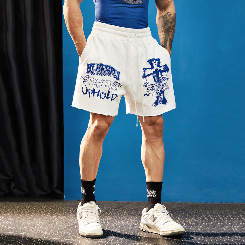 Bluesfly American Retro Printed Loose Quarter Pants Casual Training Fitness Sports Shorts Men's and Women's Basketball Pants