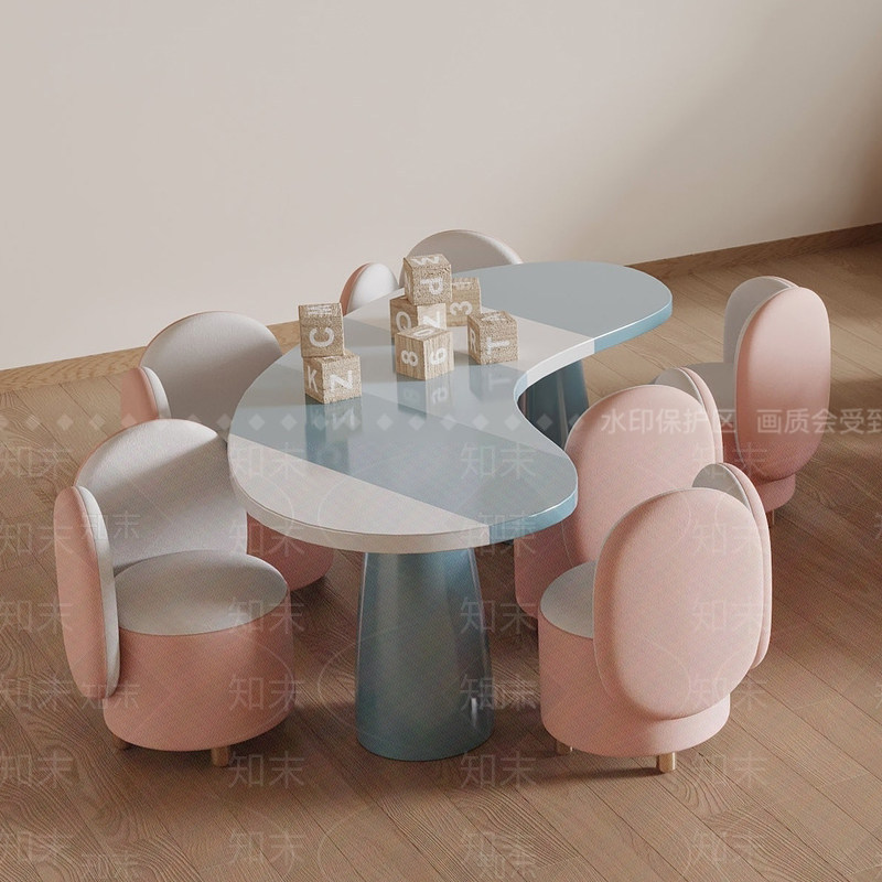 Simple Children's Table and Chair Set for Loft Spaces in Sales Offices, Colorful Round Table, Study Table, Gaming Table and Chair Combination for Home Use Simple Children's Table and Chair Set for Loft Spaces in Sales Offices, Colorful Round Table, Study Table, Gaming Table and Chair Combination for Home Use