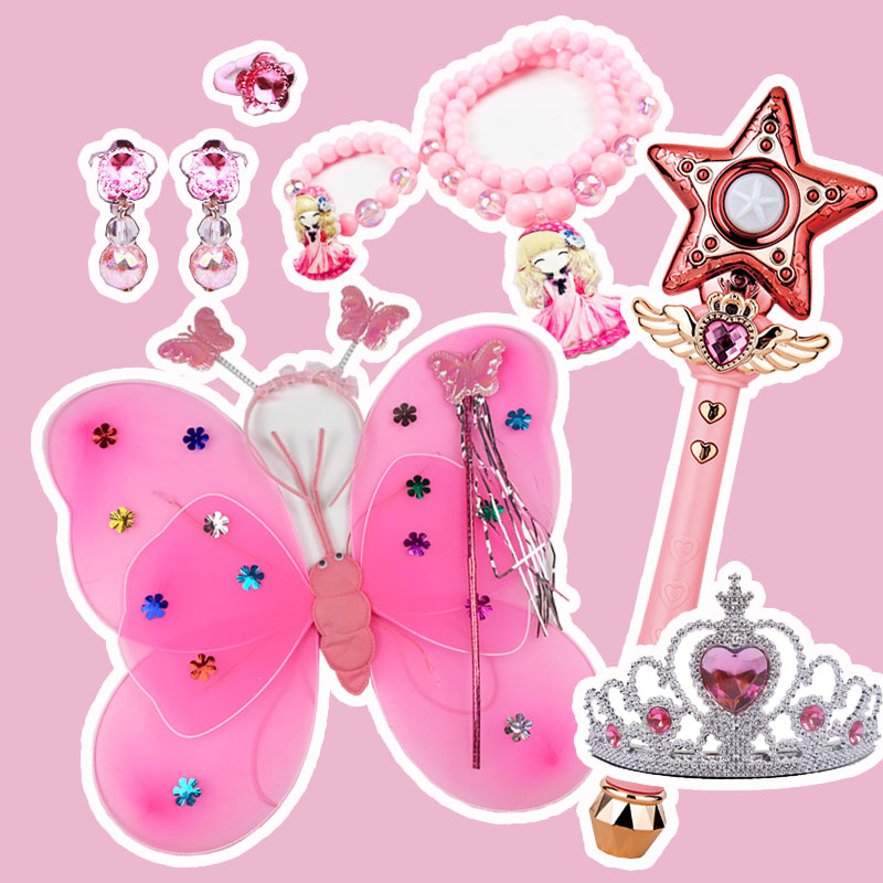 Princess Petty Fairy Fairy fairy cartoon magic wand suit toy Seven colorful luminous music crown butterfly wings