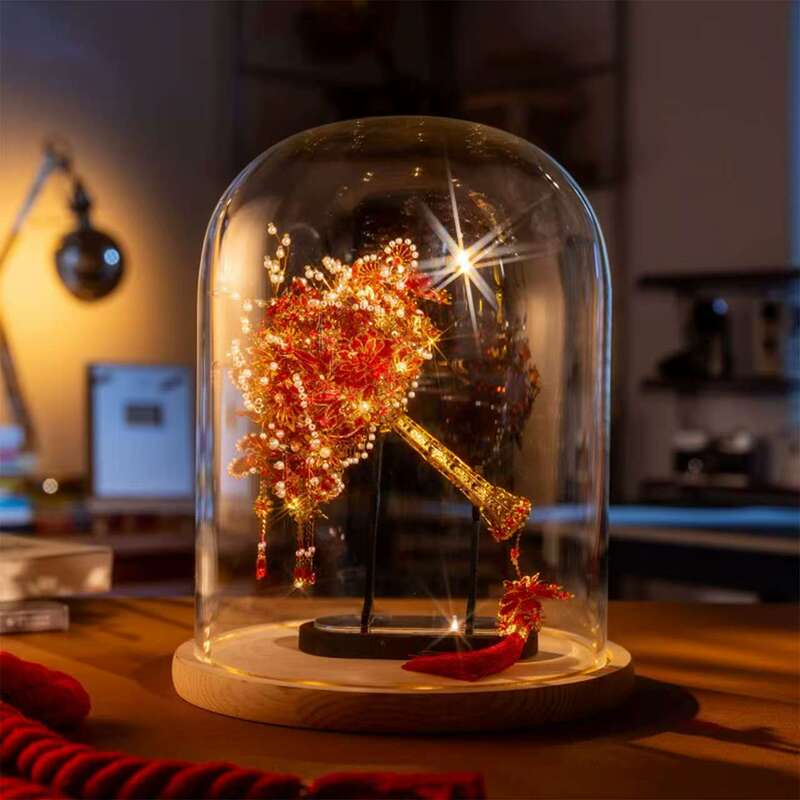 Pinky Flower Bouquet Glass Cover for Phoenix Seeking Phoenix, Galaxy Moon Special Transparent Display Dustproof Luminous Slot Light Base