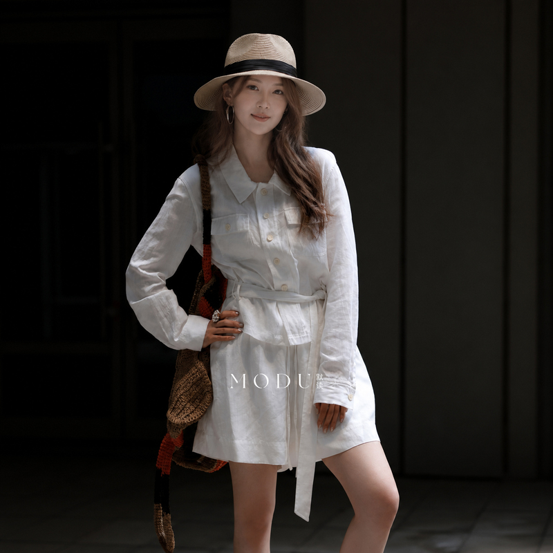 Spring and Summer Silk Linen Long-Sleeved Workwear Belt-Tie Waist Shirt Casual Solid Color 6345 Spring and Summer Silk Linen Long-Sleeved Workwear Belt-Tie Waist Shirt Casual Solid Color 6345