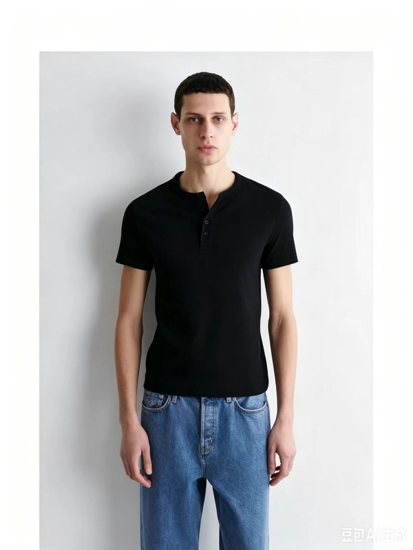 C*S Men's Slim Fit Henry Collar T-Shirt Black 2026 Summer New Arrival 1273213002
