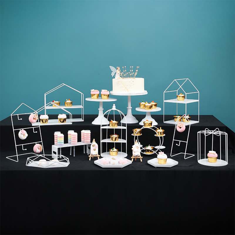 Birthday Decoration Dessert Table Display Stand Ornaments European-Style Cold Meal Tea Break Display Table White Cake Dessert Tray Stand