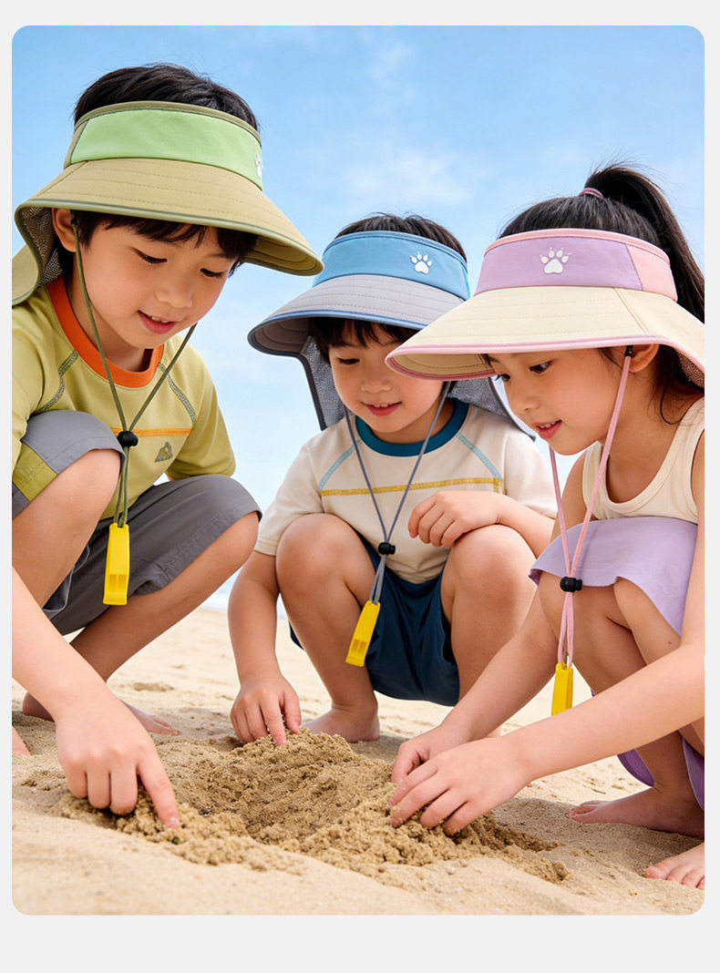 卡尔美儿童防晒帽男童女孩遮阳帽大帽檐披肩夏季空顶帽子防紫外线 — 21