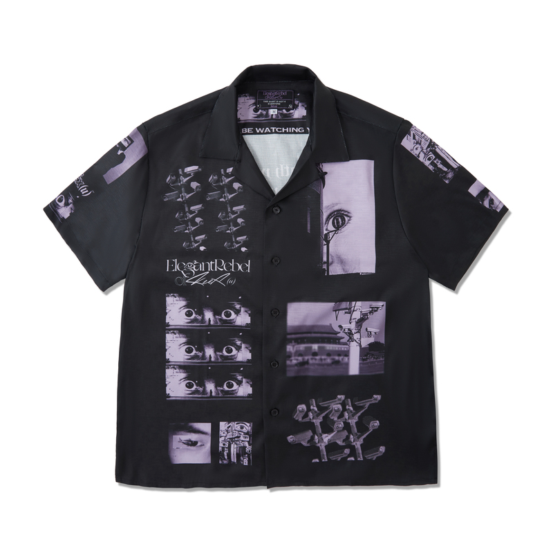 Feex(U) “Eye Be Watching” Series Cuban Collar All-Over Printed Rayon Shirt Shirt