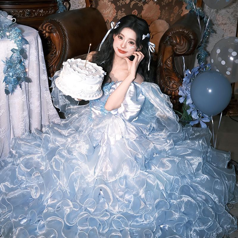 French-Style Blue Evening Dress for Women, Perfect for Art Exams, Super Fairy-Like, 18Th Birthday, Coming-Of-Age Ceremony, Princess Dress, Bride Travel Photoshoot, Light Wedding Dress French-Style Blue Evening Dress for Women, Perfect for Art Exams, Super Fairy-Like, 18Th Birthday, Coming-Of-Age Ceremony, Princess Dress, Bride Travel Photoshoot, Light Wedding Dress