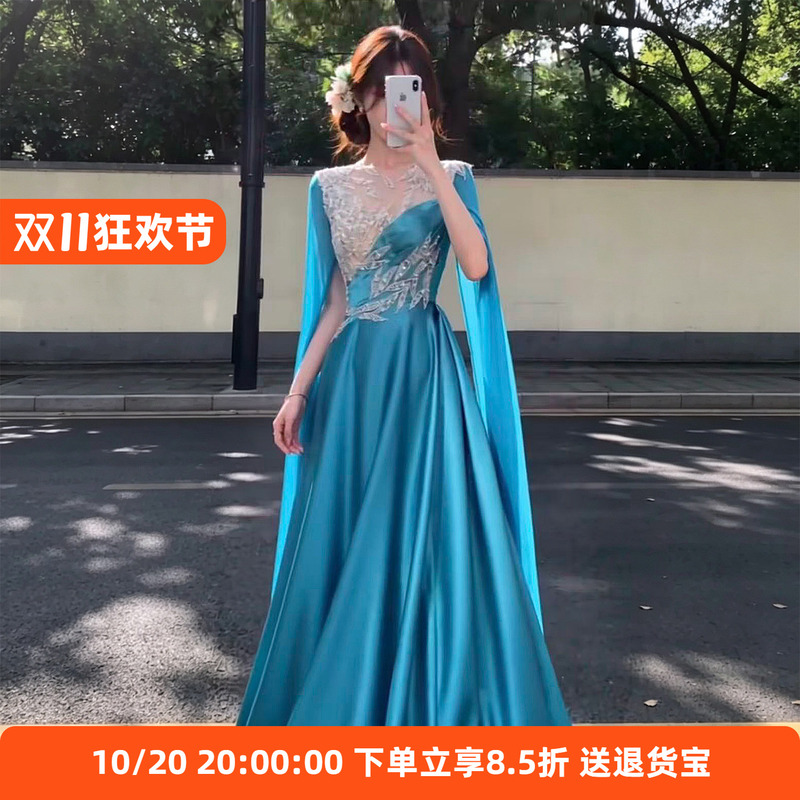 Evening Dress with an Elegant and Sophisticated Feel, Suitable for Ethnic Solo Performances, Guzheng Exams, Host Performances, and Vocal Arts Exams