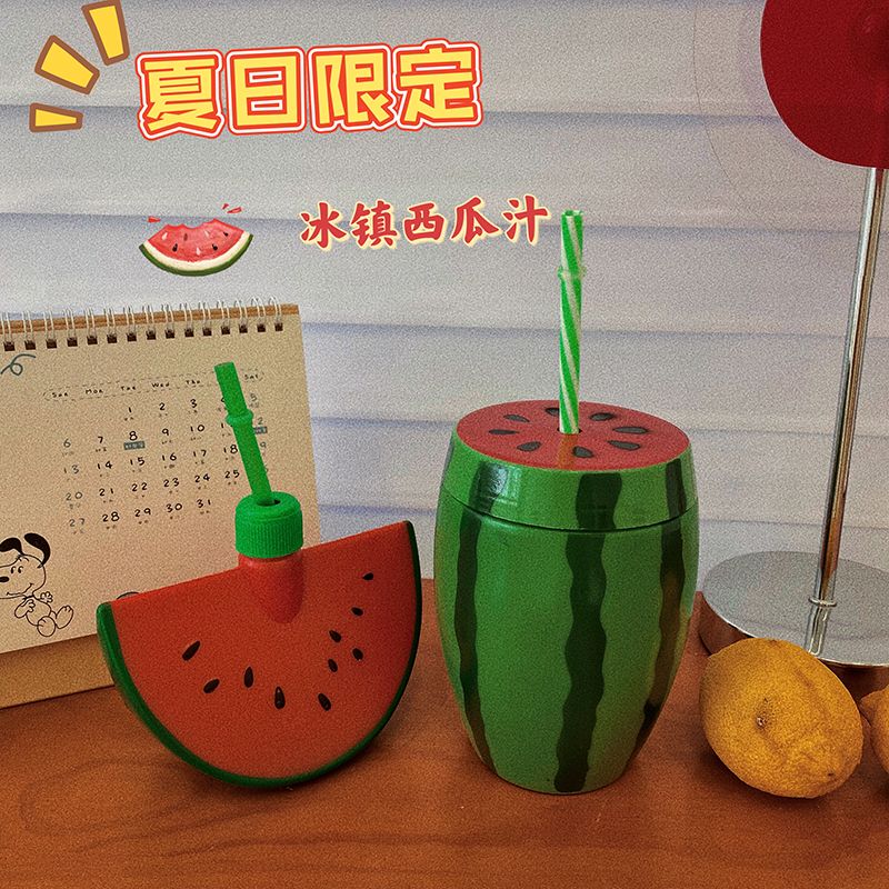 Creative Cartoon Fruit Watermelon Cup Children's Shaped Juice Straw Cup Plastic Drink Milk Tea Cup