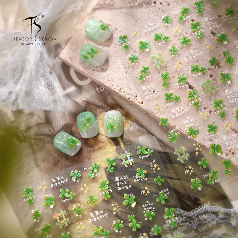 Spring Lucky Four-Leaf Clover Nail Stickers Forest Style Sweet Four-Leaf Clover Nail Stickers