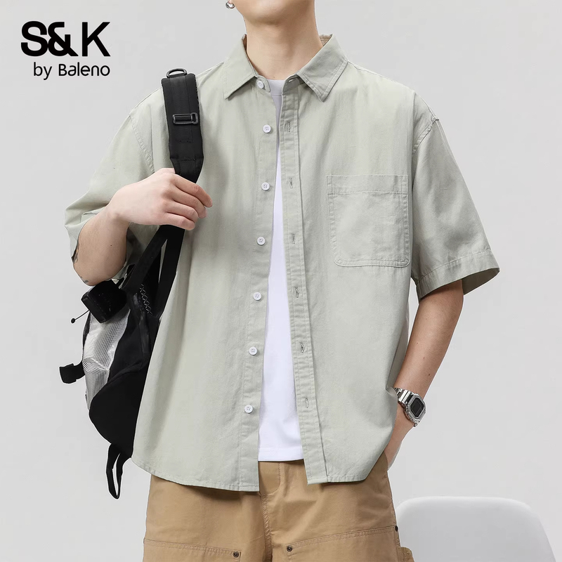 Baleno High-End Solid Color Men's Summer Turn-Down Collar Short-Sleeve Shirt, Loose Fit Pure Cotton Top Jacket Baleno High-End Solid Color Men's Summer Turn-Down Collar Short-Sleeve Shirt, Loose Fit Pure Cotton Top Jacket