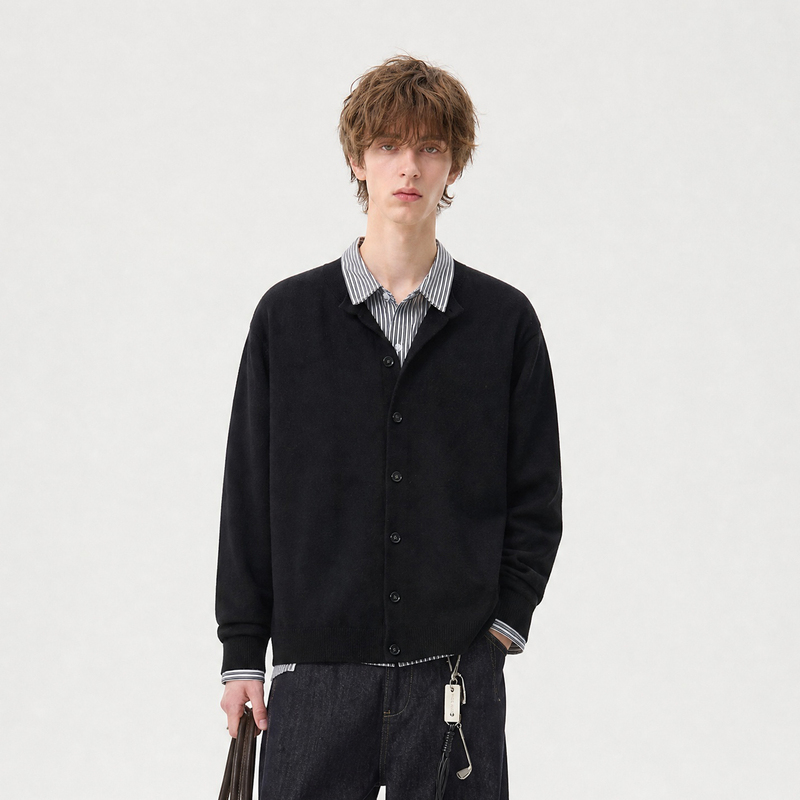 Vligge American Retro Fake Two-Piece Striped Patchwork Knitted Cardigan 2026 Autumn and Winter Lazy Style Sweater Jacket