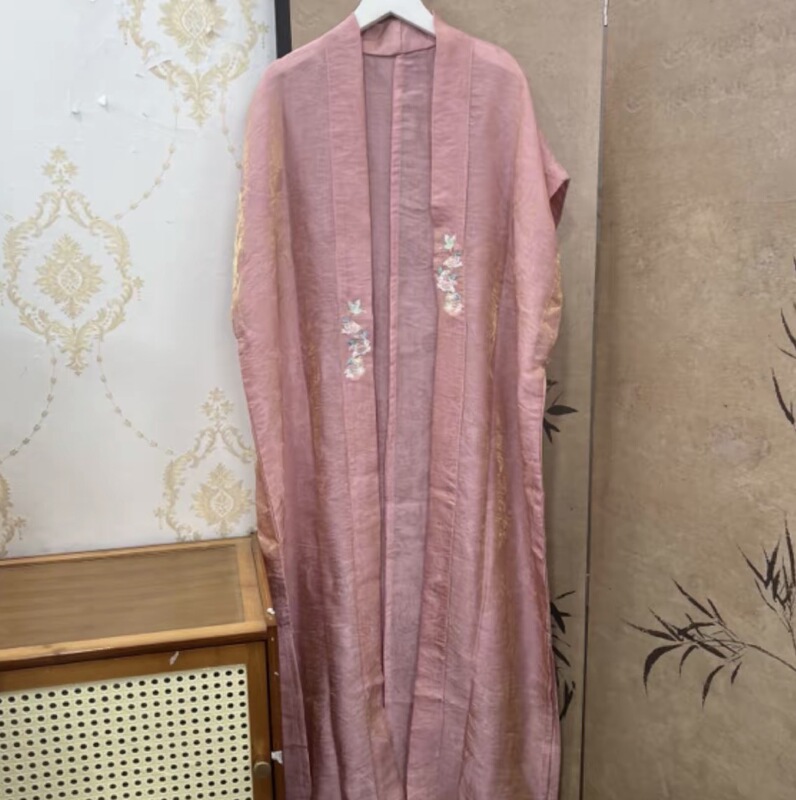 Xiaomajia's Original Design "Butterfly Dancing with Lily of the Valley" Shimmering Jacquard Brocade Long Robe, Summer Hanfu