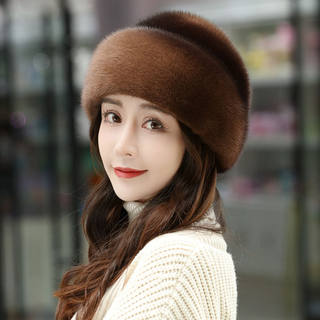 Mink Fur Hat for Women in Winter, Middle-Aged and Elderly, Full Mink Fur Ear Protection, Warm and Fashionable in Winter, Mink Velvet Mother's Fur Hat