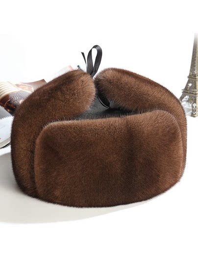 Mink Fur Hat for Men, Middle-Aged and Elderly, Mink Wool Winter Ear-Protecting Cotton Hat, Cold-Proof and Warm, Mink Fur, Northeast Lei Feng Style