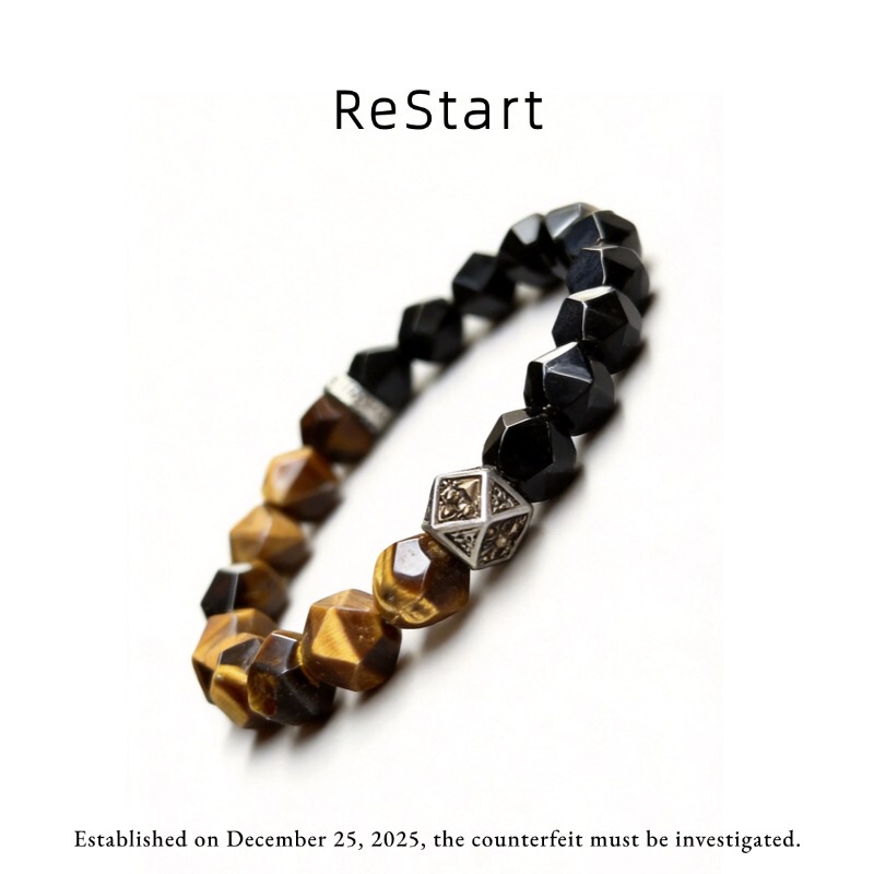 Natural Yellow Tiger Eye Stone and Black Agate Bracelet with Irregular Diamond-Cut Crystal, Couple's Bracelet Gift for Good Luck Natural Yellow Tiger Eye Stone and Black Agate Bracelet with Irregular Diamond-Cut Crystal, Couple's Bracelet Gift for Good Luck