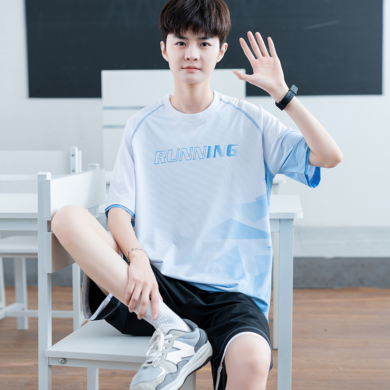 Teenagers' Quick-Drying Short-Sleeved Loose T-Shirt Men's Summer 2026 New Junior High School and High School Students' Summer Clothing Set