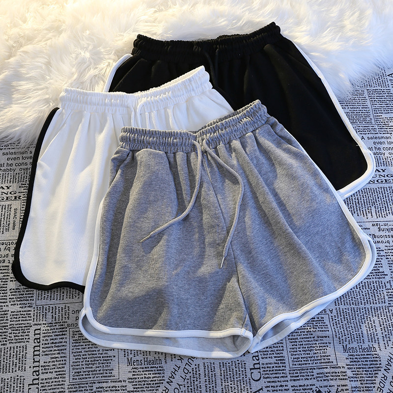 Pure Cotton Summer Black High-Waisted Sports Shorts for Women, Fitness Casual Shorts, Loose Home Sleepwear Shorts with Large Pockets for Outdoor Wear Pure Cotton Summer Black High-Waisted Sports Shorts for Women, Fitness Casual Shorts, Loose Home Sleepwear Shorts with Large Pockets for Outdoor Wear