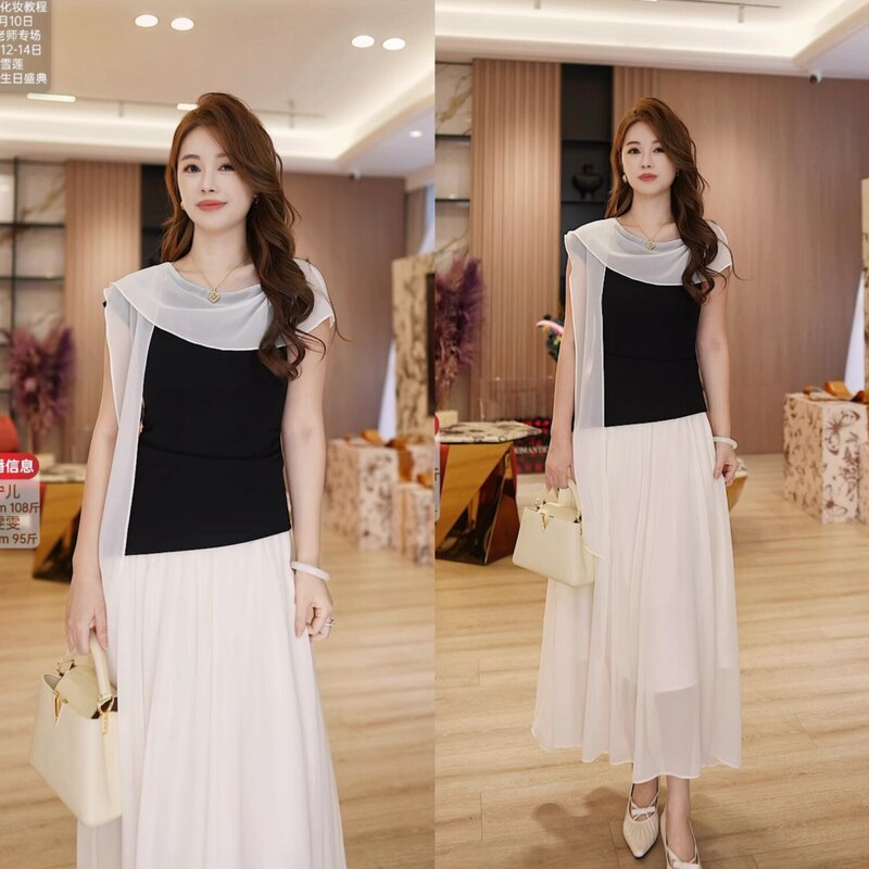 【Timeless Elegance】French Hepburn-Style Classic Color-Blocking Off-Shoulder Dress Td2D4301633G
