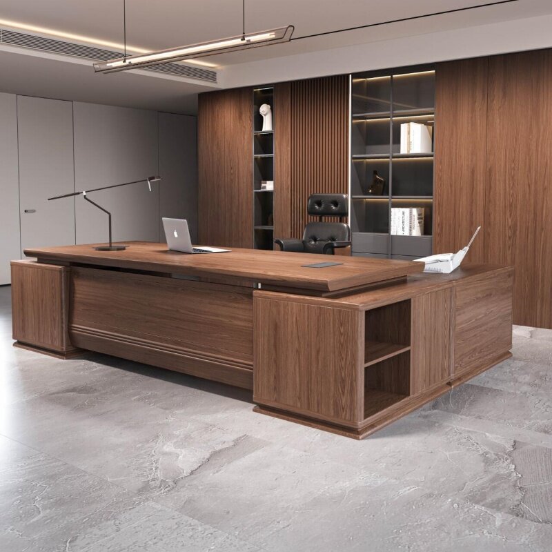 New Chinese-Style Office Desk, Boss Desk, Solid Wood Executive Desk, President's Office Furniture, North American Black Walnut Wood New Chinese-Style Office Desk, Boss Desk, Solid Wood Executive Desk, President's Office Furniture, North American Black Walnut Wood