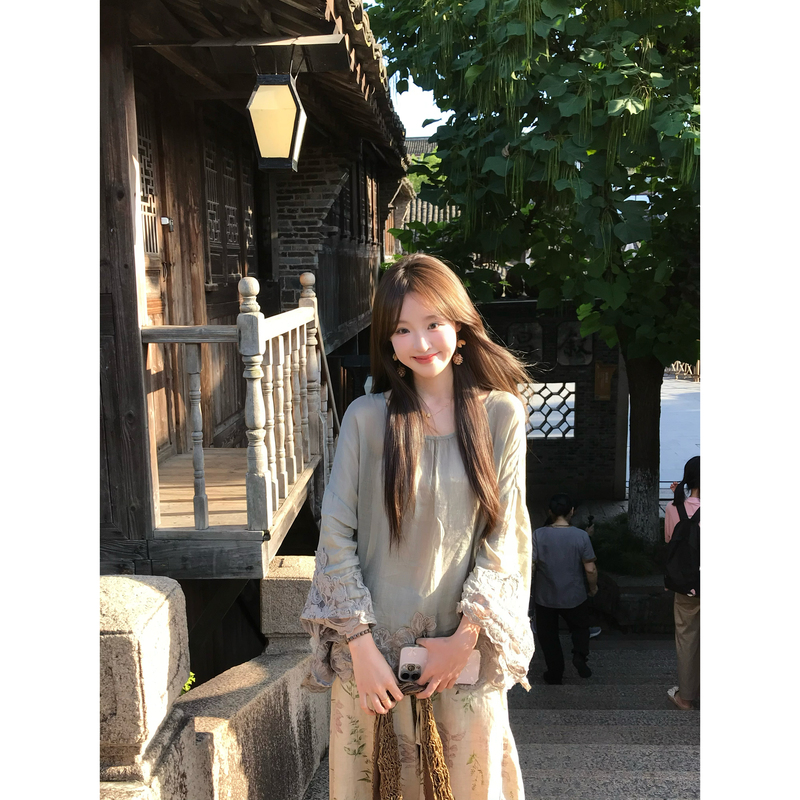 Xuyinz Half-Window Shadow Embroidery Heavy-Duty Embroidered Lace Patchwork Shirt Chinese Style Ramie Shirt Sun Protection Top