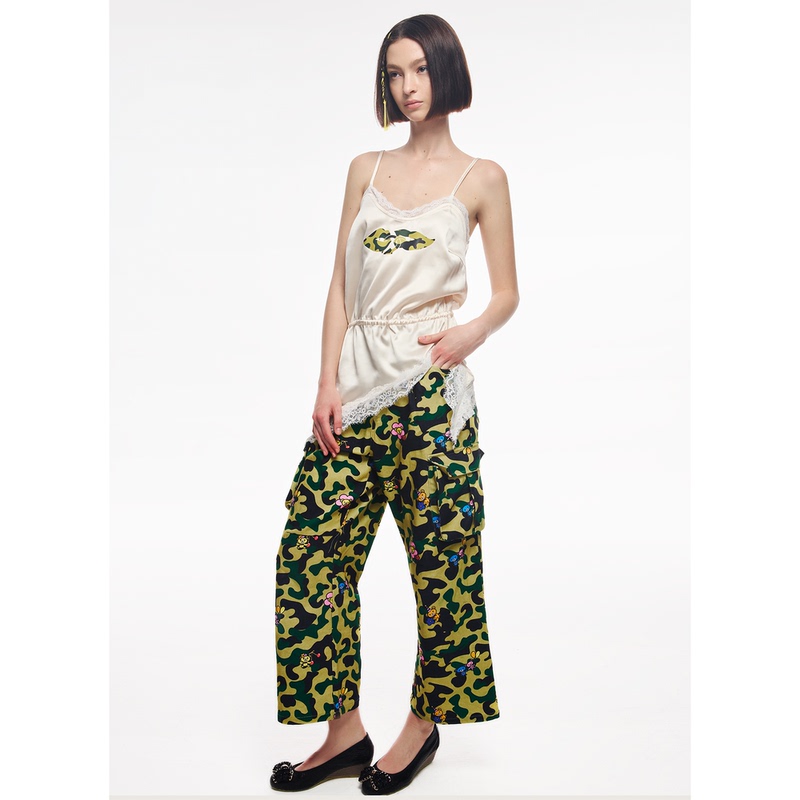 Optinips*′Weird Bear′Camo Pants Camouflage Nine-Point Workwear Jeans Mid-Rise