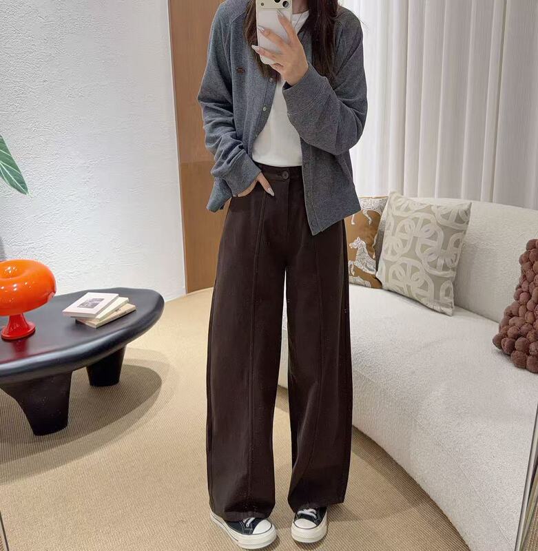 Chu Peipei's New Product - "Split Line Milk Tea Pants, the Ultimate 100% Cotton Semi-Elastic Casual Pants for Women