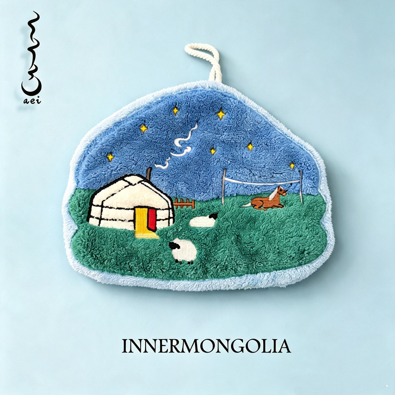  Styles of Mongolian Yurt Grassland Scenery Double-Sided Hand Towels, Creative Niche Inner Mongolia Ethnic Style Hand Towels