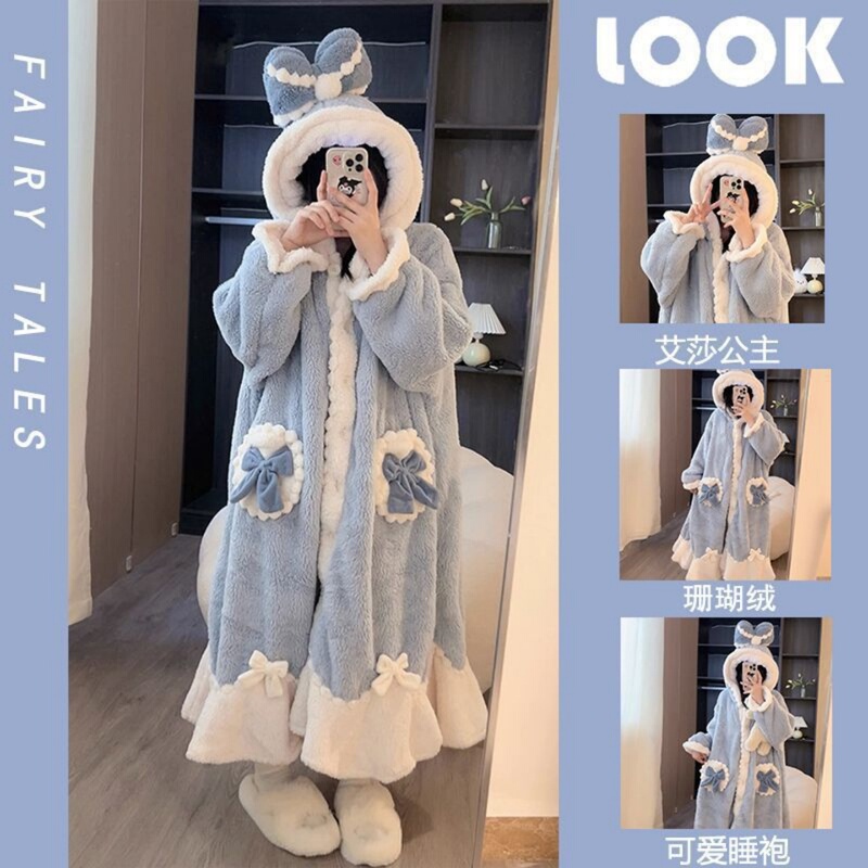 2026 New Coral Velvet Pajamas for Women, Autumn and Winter Thickened and Fleece-Lined Elsa Princess Robe, Women's Home Wear, Cute 2026 New Coral Velvet Pajamas for Women, Autumn and Winter Thickened and Fleece-Lined Elsa Princess Robe, Women's Home Wear, Cute