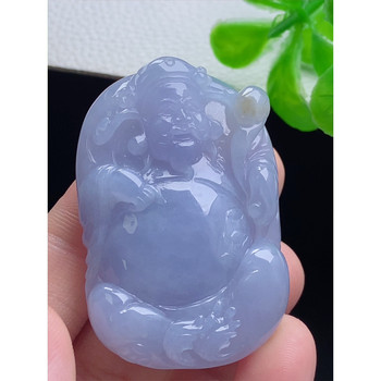 Burmese natural a-grade jade and jade, laokeng ice species, hand-carved, violet god of wealth pendant