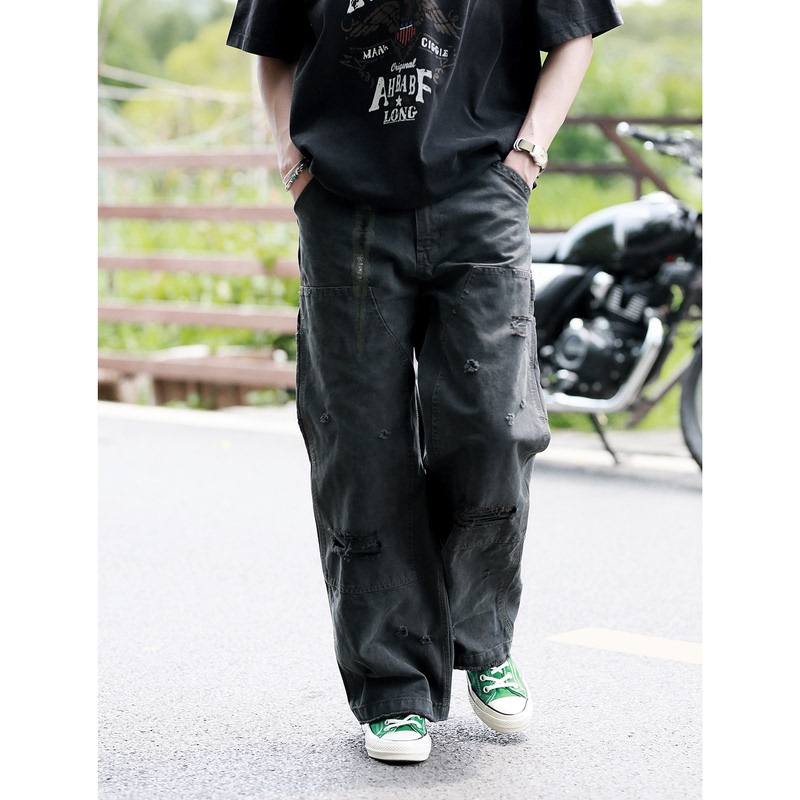 Woodenhea【Exclusive Zhu Fan Cloth】100% Cotton Denim Work Pants Men's Summer Dirty Fit Logging Pants