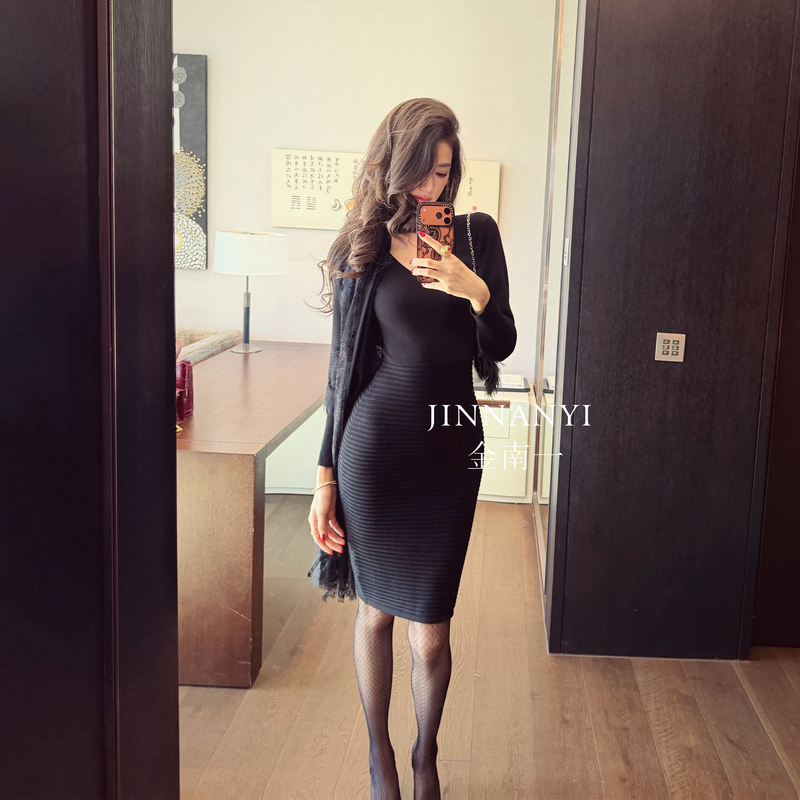 Jinnan Yigao High-Quality Fine-Spun Wool-Blend Knitted Dress for Women, Slim Fit, Autumn and Winter New Style Bodycon Dress